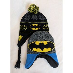 Batman Beanie Tassel Ear Flap Black Yellow Blue Two‎ Hats Mens OS